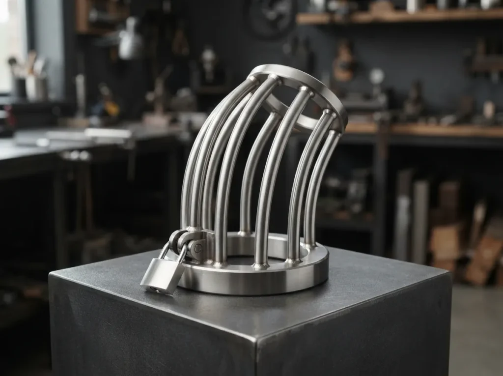 Side-by-side comparison of open bar, closed tube, and flat chastity cage designs