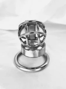 Watchful Mistress chastity cage with a shaped solid stainless steel shroud