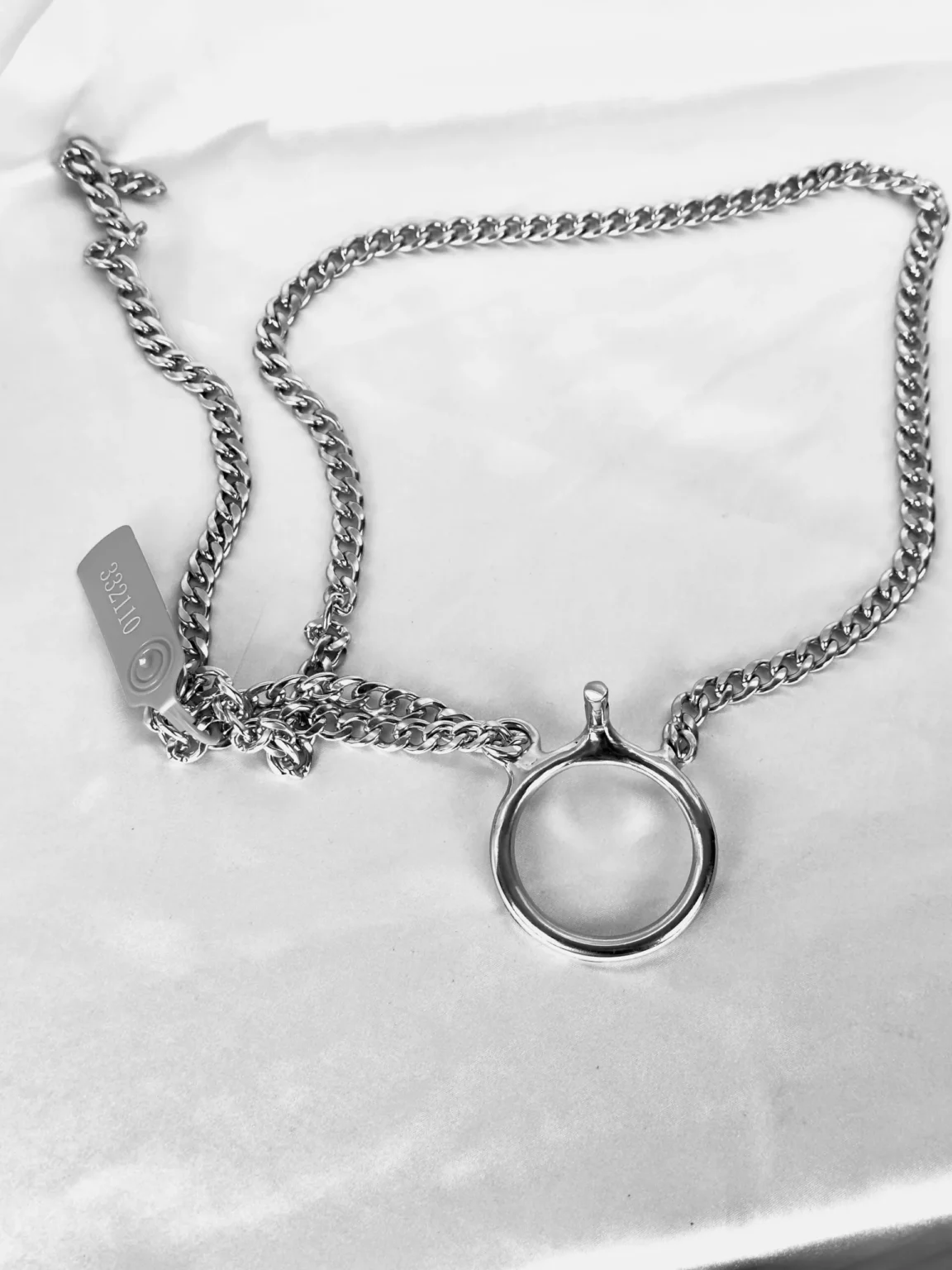 Base Ring Chain Belt: a stainless steel chain attached to a chastity base ring